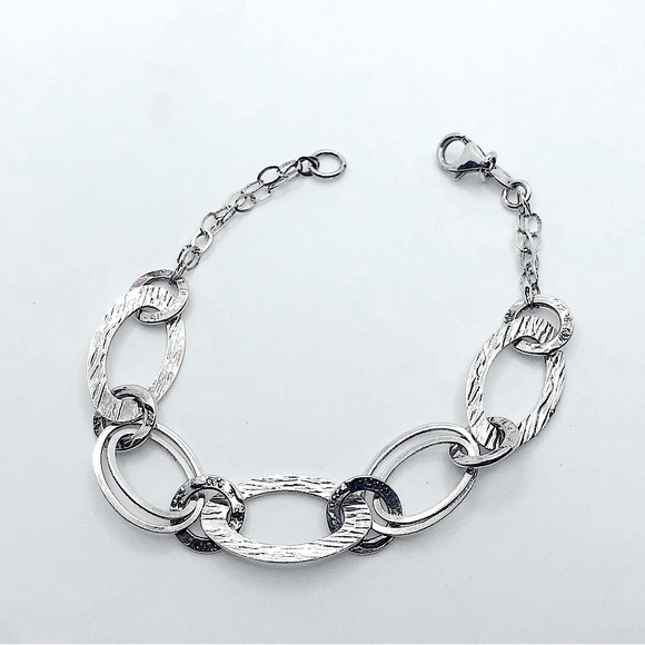 Vtg Sterling Brushed Woodgrain Design Oval Link Bracelet 7.2” / 925 Italy - Picture 1 of 6